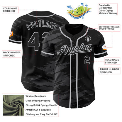 Custom Black Steel Gray Splash Ink Gray Authentic Baseball Jersey - Sky-Custom