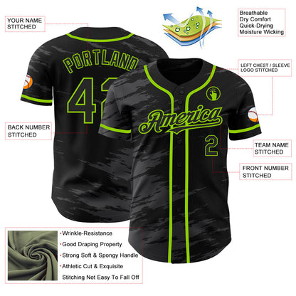 Custom Black Steel Gray Splash Ink Neon Green Authentic Baseball Jersey - Sky-Custom