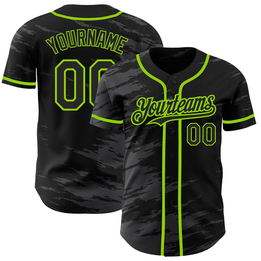 Custom Black Steel Gray Splash Ink Neon Green Authentic Baseball Jersey - Sky-Custom