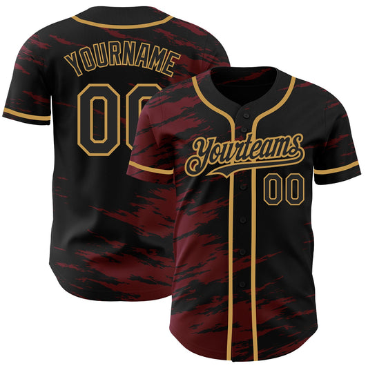 Custom Black Crimson Splash Ink Old Gold Authentic Baseball Jersey - Sky-Custom