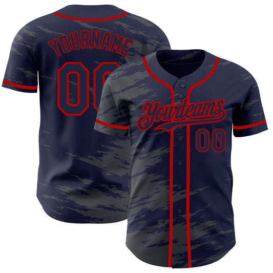 Custom Navy Steel Gray Splash Ink Red Authentic Baseball Jersey - Sky-Custom