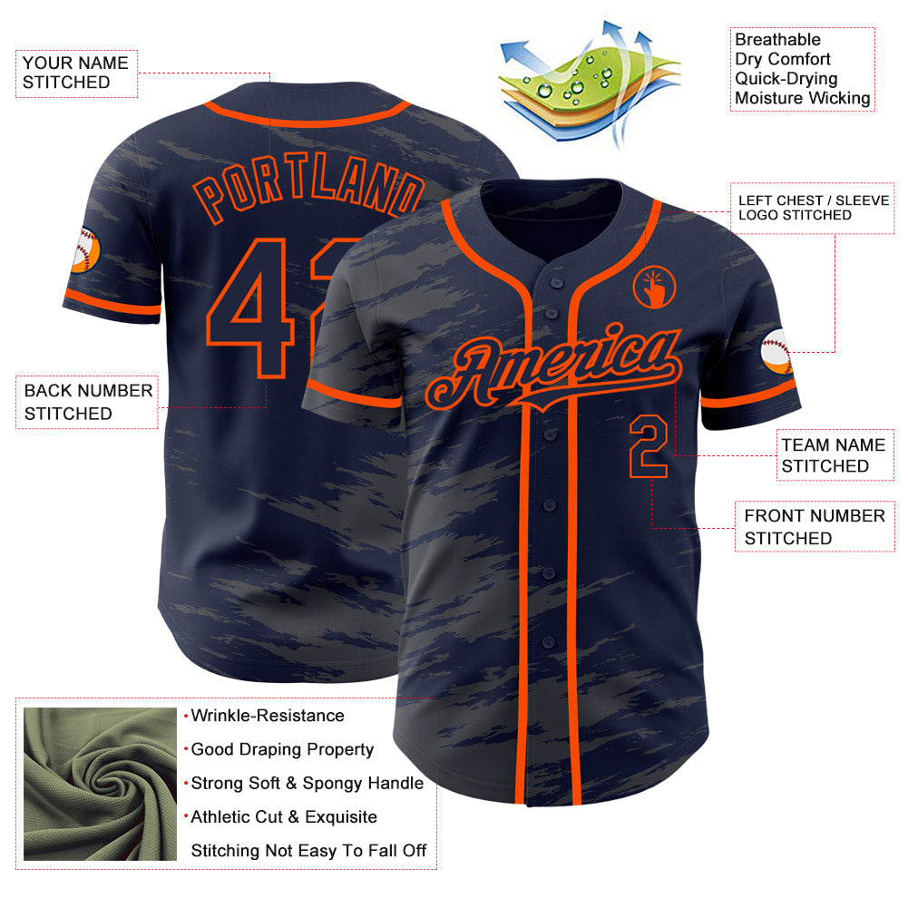 Custom Navy Steel Gray Splash Ink Orange Authentic Baseball Jersey - Sky-Custom