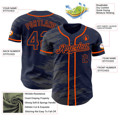 Custom Navy Steel Gray Splash Ink Orange Authentic Baseball Jersey - Sky-Custom
