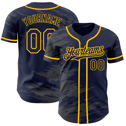 Custom Navy Steel Gray Splash Ink Gold Authentic Baseball Jersey - Sky-Custom