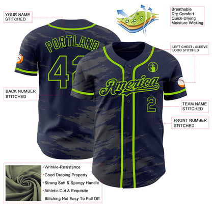Custom Navy Steel Gray Splash Ink Neon Green Authentic Baseball Jersey - Sky-Custom