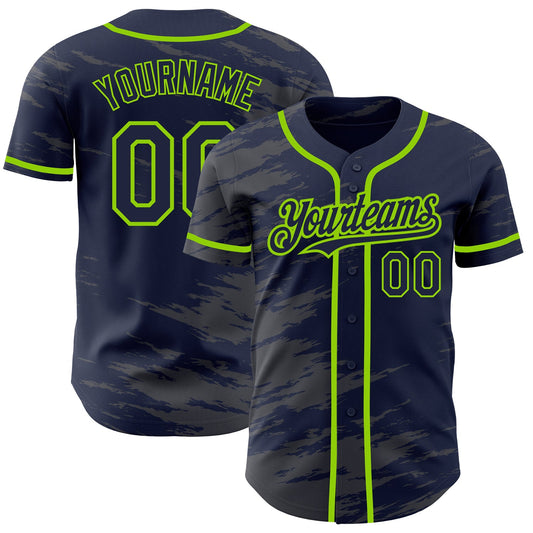Custom Navy Steel Gray Splash Ink Neon Green Authentic Baseball Jersey - Sky-Custom