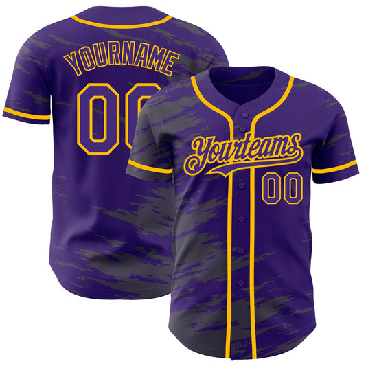 Custom Purple Steel Gray Splash Ink Gold Authentic Baseball Jersey - Sky-Custom