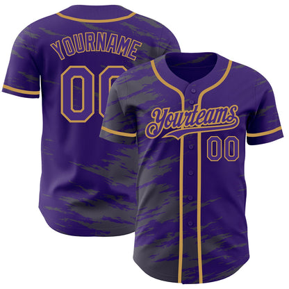 Custom Purple Steel Gray Splash Ink Old Gold Authentic Baseball Jersey - Sky-Custom