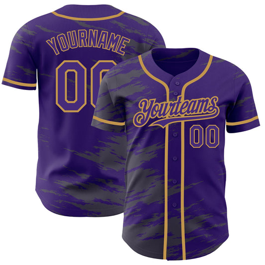 Custom Purple Steel Gray Splash Ink Old Gold Authentic Baseball Jersey - Sky-Custom