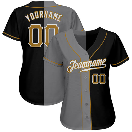 Custom Black Old Gold-Gray Authentic Split Fashion Baseball Jersey - Sky-Custom