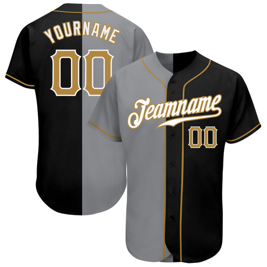 Custom Black Old Gold-Gray Authentic Split Fashion Baseball Jersey - Sky-Custom