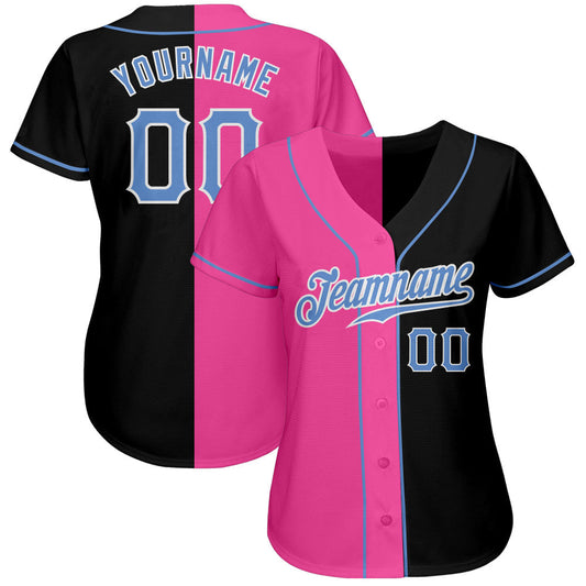 Custom Black Light Blue-Pink Authentic Split Fashion Baseball Jersey - Sky-Custom