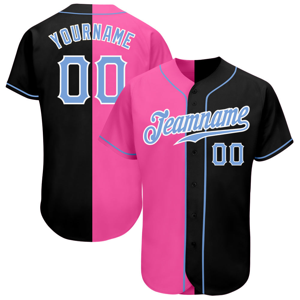 Custom Black Light Blue-Pink Authentic Split Fashion Baseball Jersey - Sky-Custom