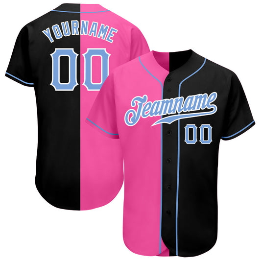 Custom Black Light Blue-Pink Authentic Split Fashion Baseball Jersey - Sky-Custom