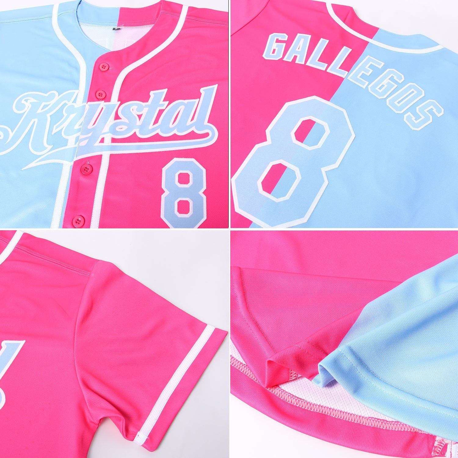 Custom Pink Light Blue-White Authentic Split Fashion Baseball Jersey - Sky-Custom