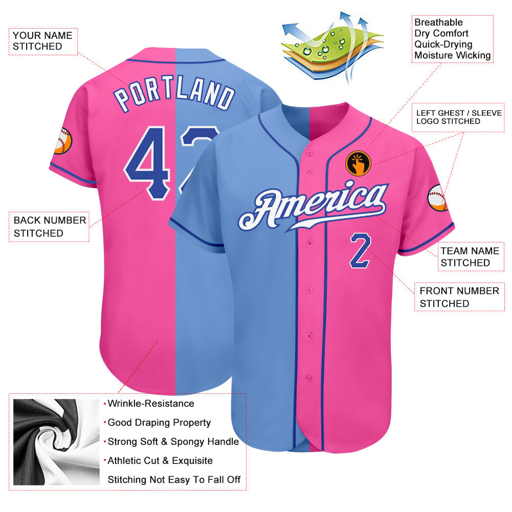 Custom Pink Royal-Light Blue Authentic Split Fashion Baseball Jersey - Sky-Custom