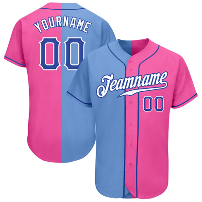 Custom Pink Royal-Light Blue Authentic Split Fashion Baseball Jersey - Sky-Custom