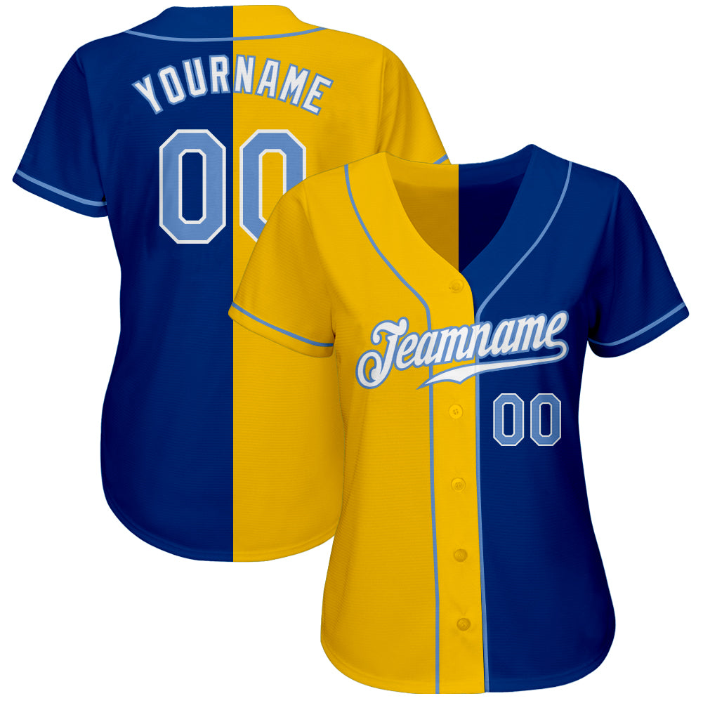 Custom Royal Light Blue-Yellow Authentic Split Fashion Baseball Jersey - Sky-Custom