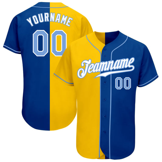 Custom Royal Light Blue-Yellow Authentic Split Fashion Baseball Jersey - Sky-Custom