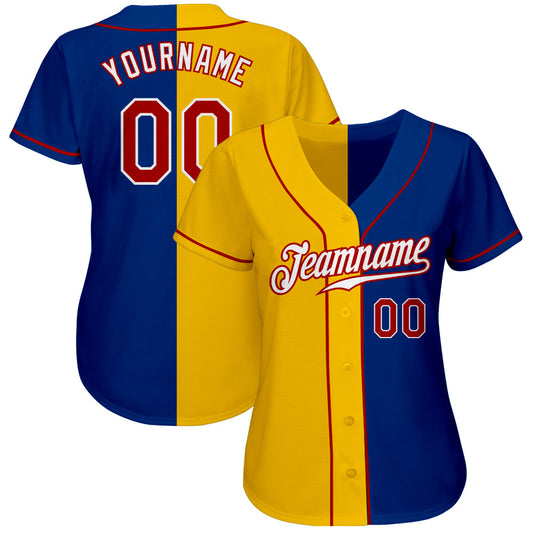 Custom Royal Red-Yellow Authentic Split Fashion Baseball Jersey - Sky-Custom