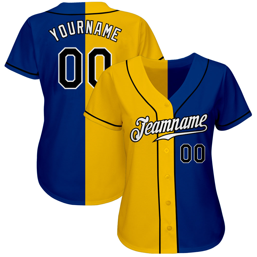Custom Royal Black-Yellow Authentic Split Fashion Baseball Jersey - Sky-Custom