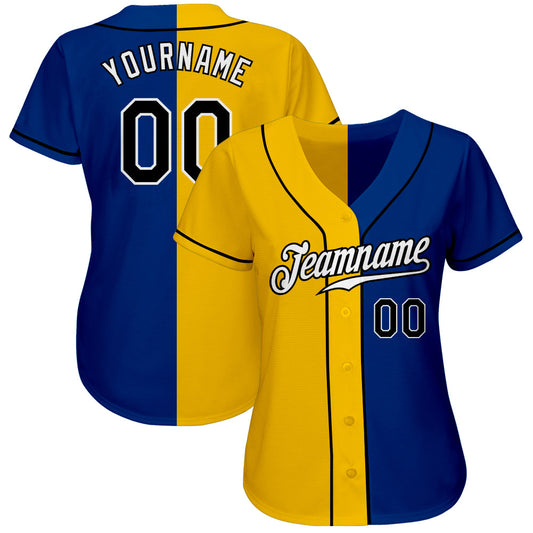 Custom Royal Black-Yellow Authentic Split Fashion Baseball Jersey - Sky-Custom
