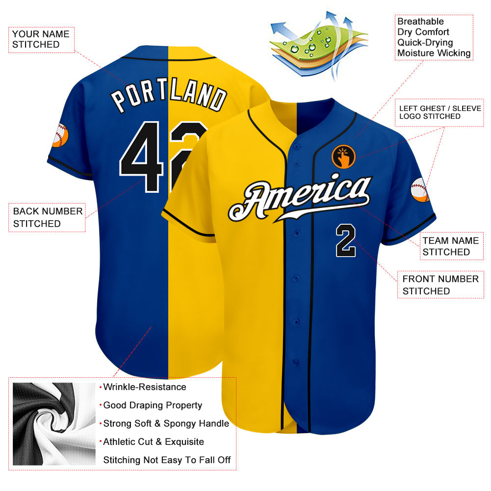 Custom Royal Black-Yellow Authentic Split Fashion Baseball Jersey - Sky-Custom