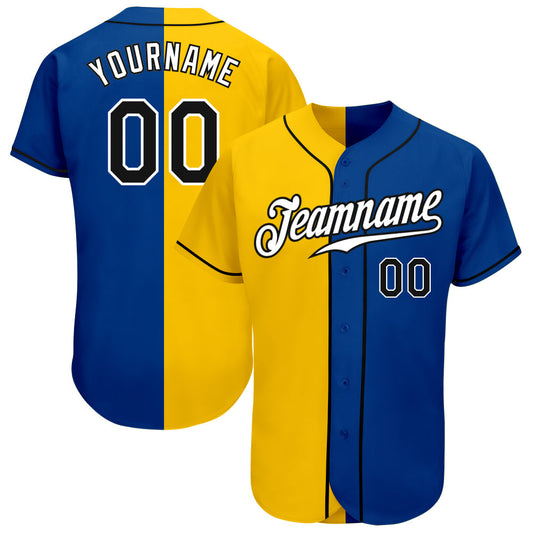 Custom Royal Black-Yellow Authentic Split Fashion Baseball Jersey - Sky-Custom