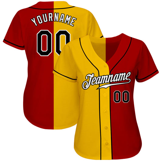 Custom Red Black-Yellow Authentic Split Fashion Baseball Jersey - Sky-Custom
