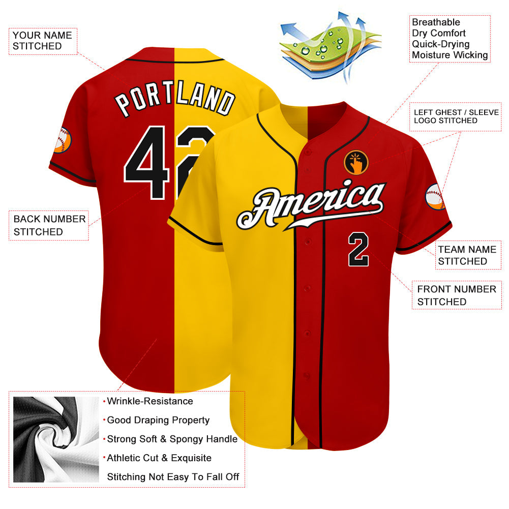 Custom Red Black-Yellow Authentic Split Fashion Baseball Jersey - Sky-Custom