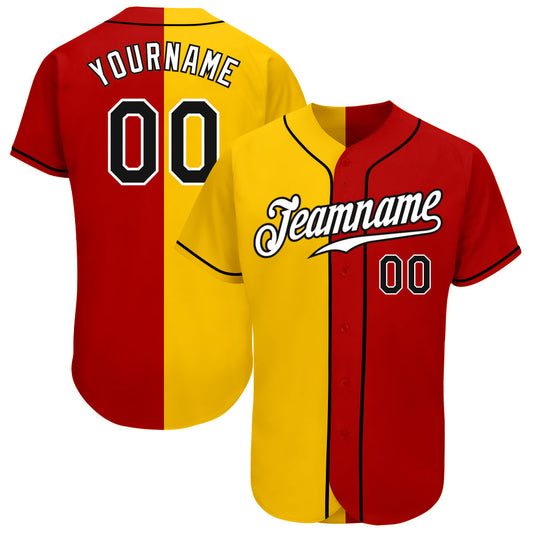 Custom Red Black-Yellow Authentic Split Fashion Baseball Jersey - Sky-Custom