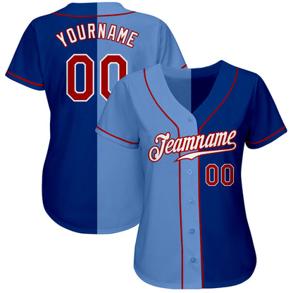 Custom Royal Red-Light Blue Authentic Split Fashion Baseball Jersey - Sky-Custom