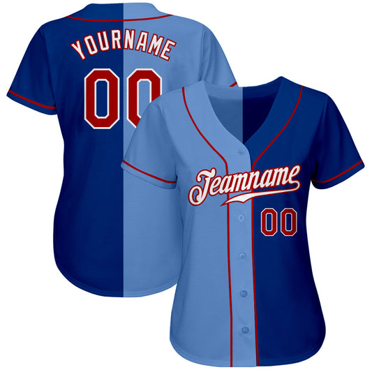 Custom Royal Red-Light Blue Authentic Split Fashion Baseball Jersey - Sky-Custom
