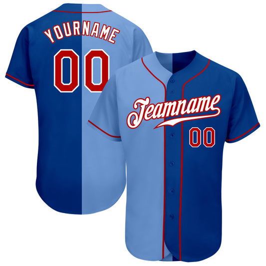 Custom Royal Red-Light Blue Authentic Split Fashion Baseball Jersey - Sky-Custom