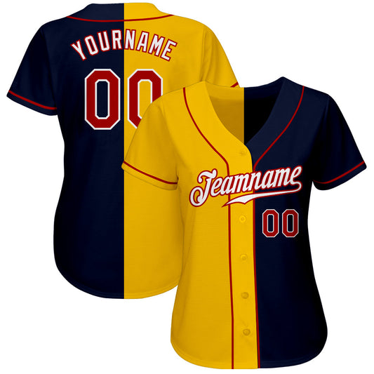 Custom Navy Red-Yellow Authentic Split Fashion Baseball Jersey - Sky-Custom