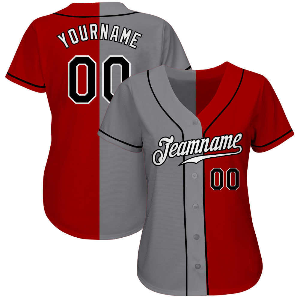 Custom Red Black-Gray Authentic Split Fashion Baseball Jersey - Sky-Custom