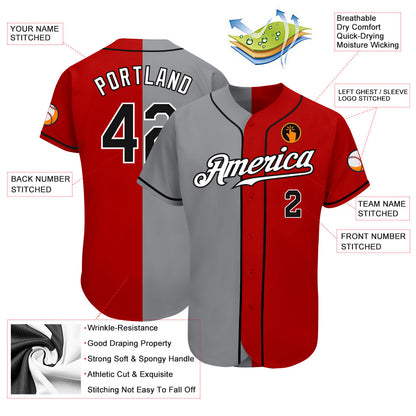 Custom Red Black-Gray Authentic Split Fashion Baseball Jersey - Sky-Custom