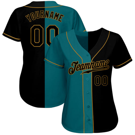 Custom Teal-Black Old Gold Authentic Split Fashion Baseball Jersey - Sky-Custom