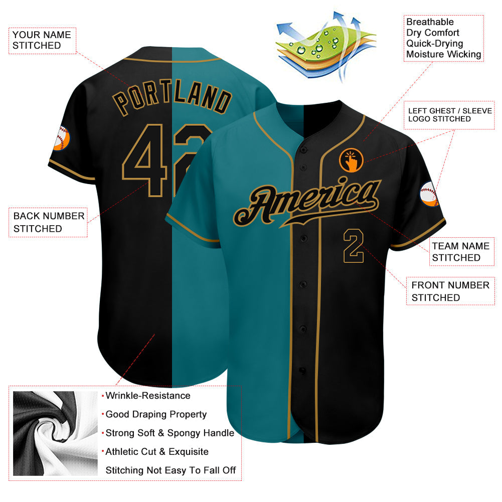 Custom Teal-Black Old Gold Authentic Split Fashion Baseball Jersey - Sky-Custom