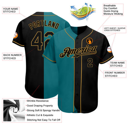 Custom Teal-Black Old Gold Authentic Split Fashion Baseball Jersey - Sky-Custom