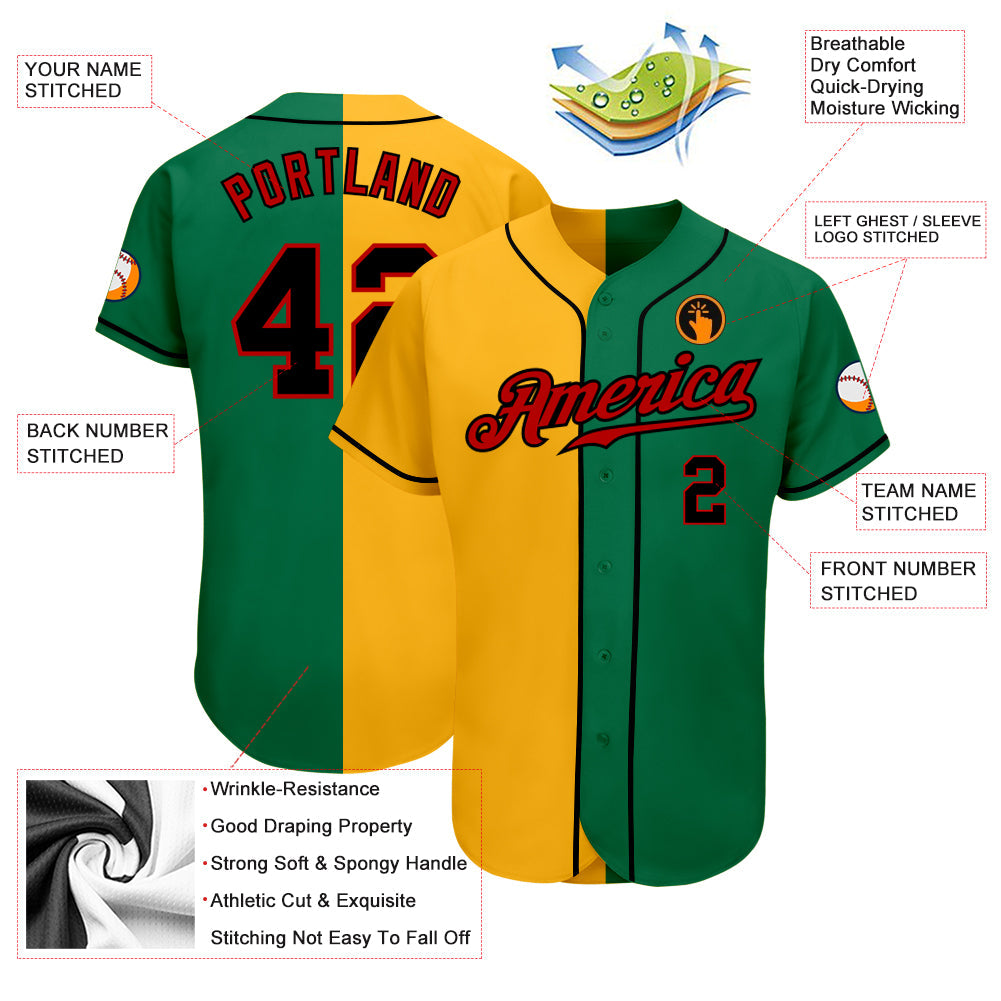 Custom Kelly Green Black-Yellow Authentic Split Fashion Baseball Jersey - Sky-Custom
