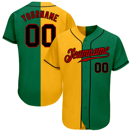 Custom Kelly Green Black-Yellow Authentic Split Fashion Baseball Jersey - Sky-Custom
