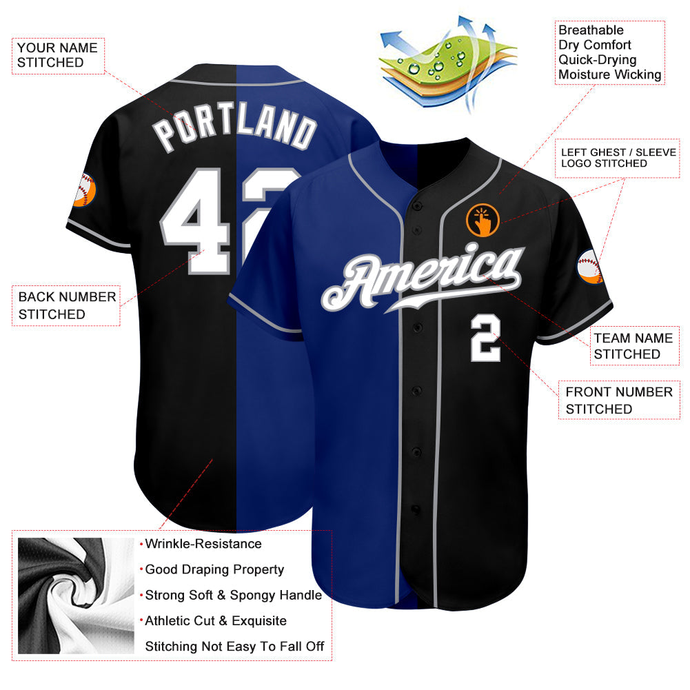 Custom Black White-Royal Authentic Split Fashion Baseball Jersey - Sky-Custom
