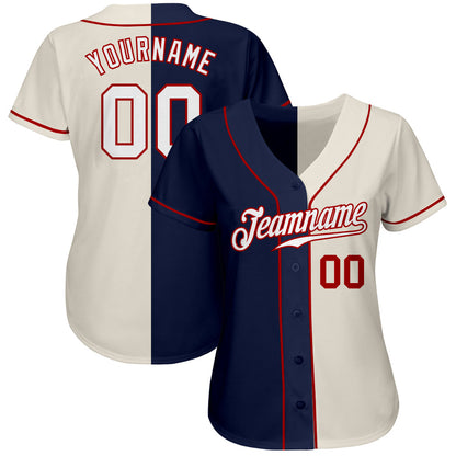 Custom Cream White-Navy Authentic Split Fashion Baseball Jersey - Sky-Custom