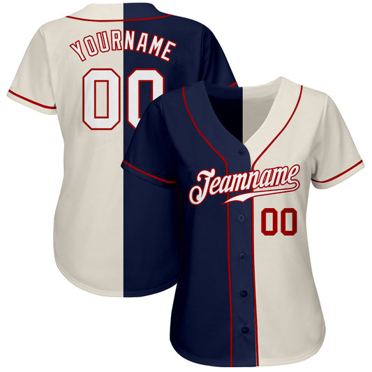 Custom Cream White-Navy Authentic Split Fashion Baseball Jersey - Sky-Custom