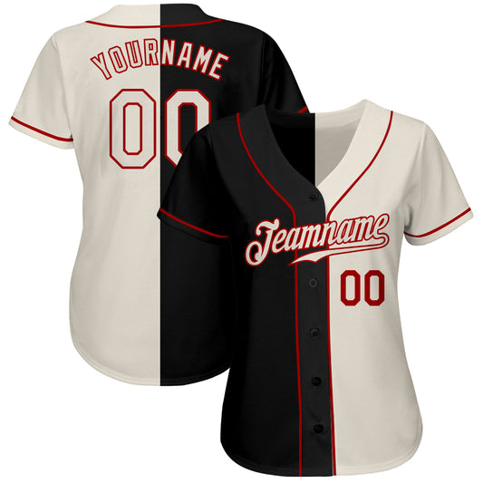 Custom Black Cream-Red Authentic Split Fashion Baseball Jersey - Sky-Custom