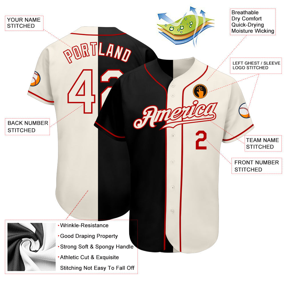Custom Black Cream-Red Authentic Split Fashion Baseball Jersey - Sky-Custom