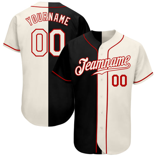 Custom Black Cream-Red Authentic Split Fashion Baseball Jersey - Sky-Custom