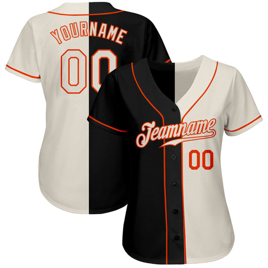 Custom Black Cream-Orange Authentic Split Fashion Baseball Jersey - Sky-Custom