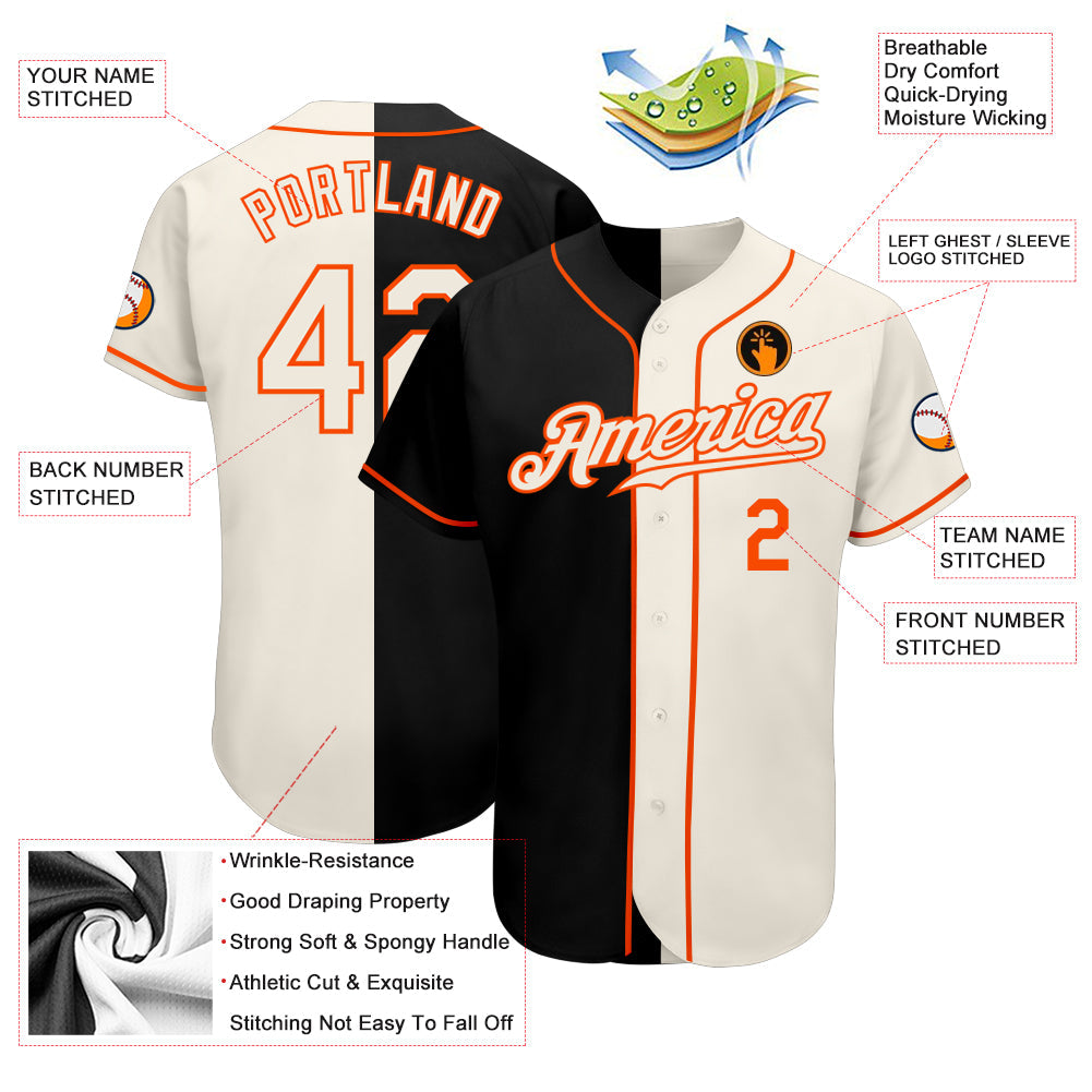 Custom Black Cream-Orange Authentic Split Fashion Baseball Jersey - Sky-Custom